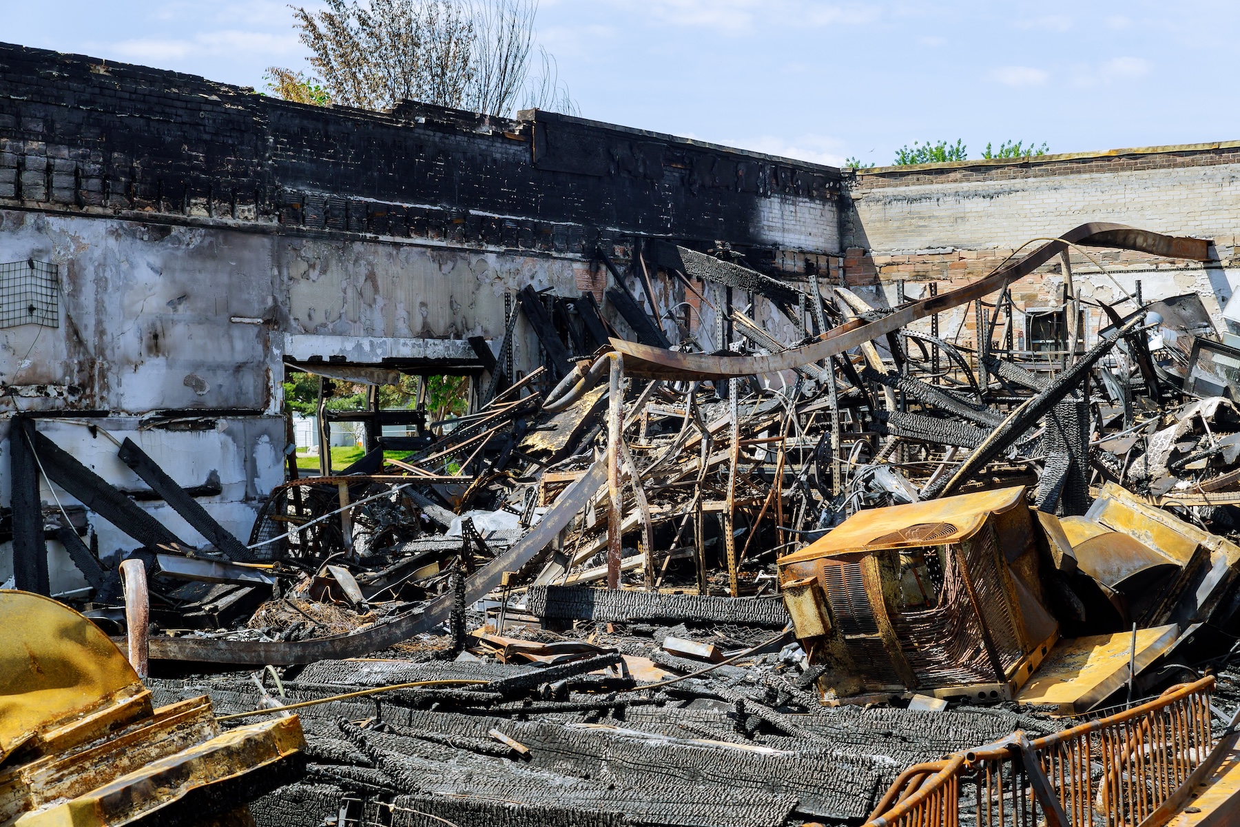 Commercial fire damage to interior walls and ceiling in Charleston